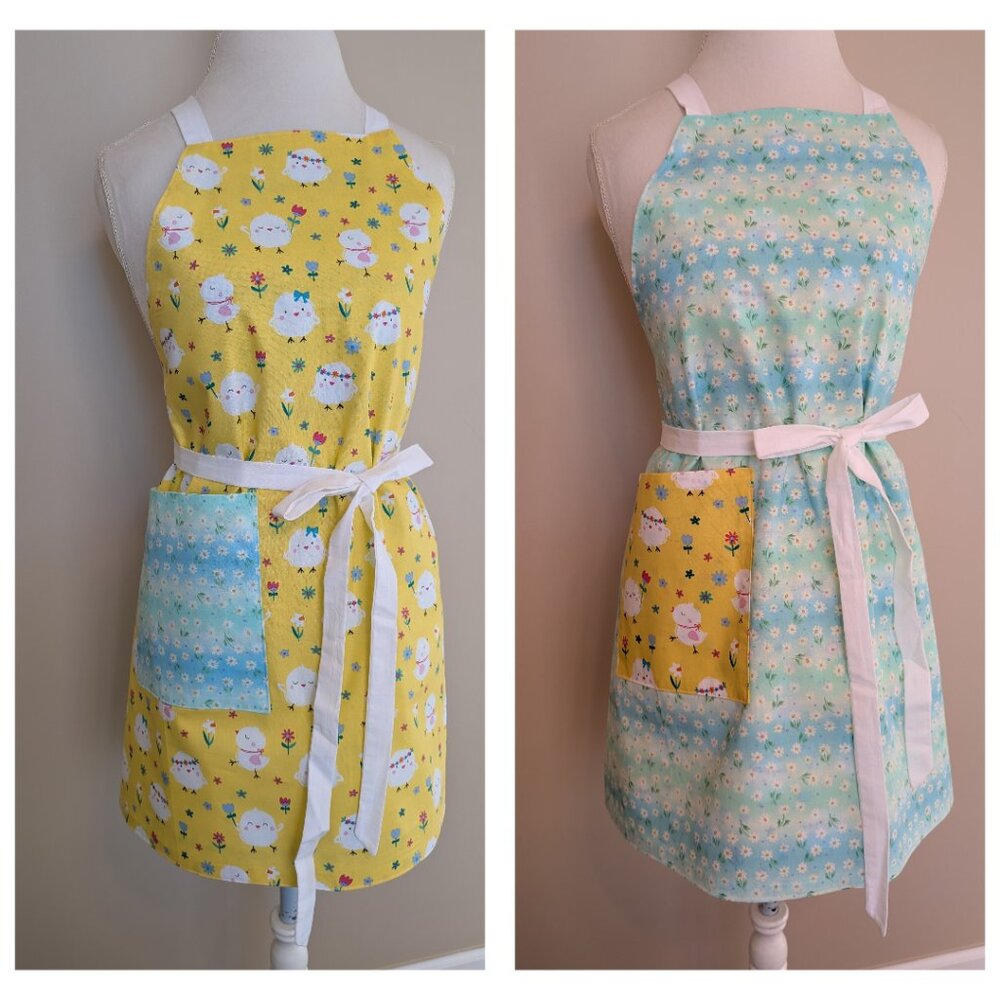 NWT Handmade Reversible Apron - Spring chicks and flowers - One Size - OOAK